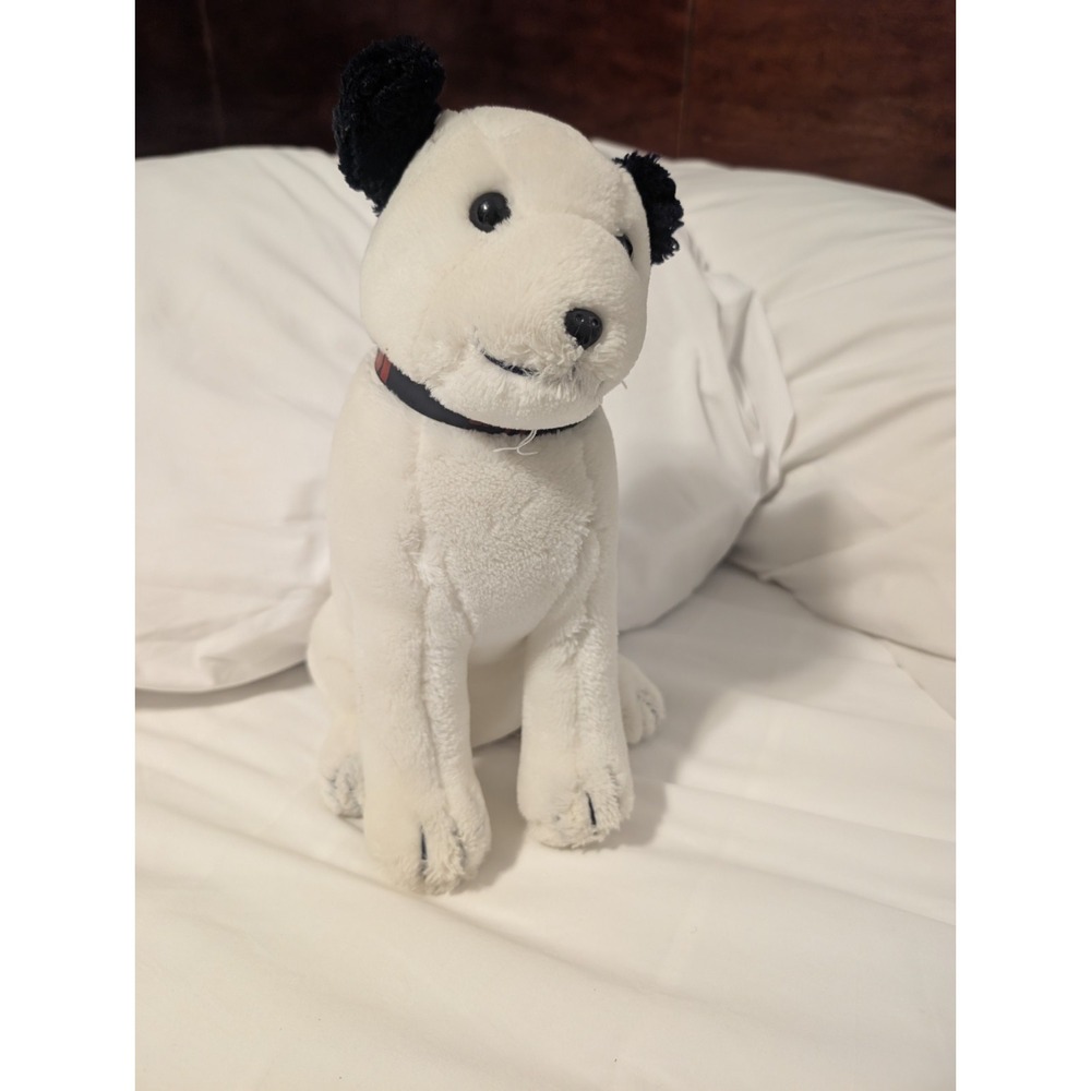 Vintage Daykin Chipper White Black Dog Plush Stuffed Animal Red Collar 13" Toy